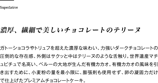 濃厚、繊細で美しいチョコレートのテリーヌ